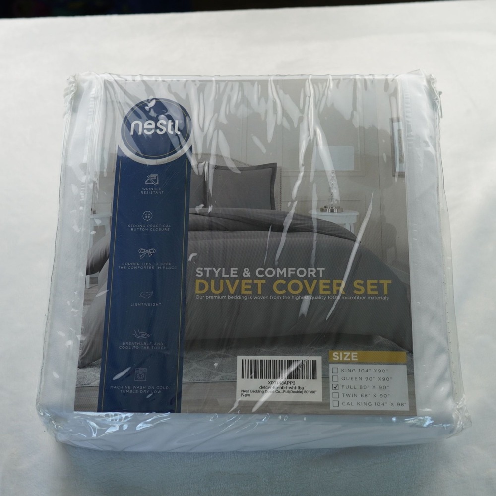 Nestl‎ White Full Duvet Cover Set 3-Piece Microfiber Bedding NWT